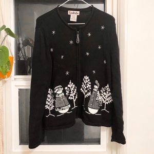 Black & White Snowman Full-Zip Sweater